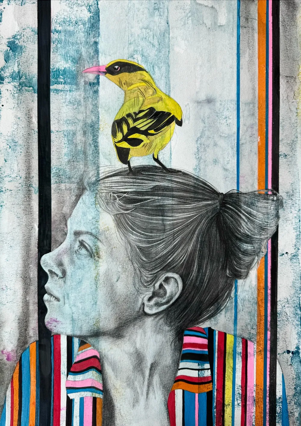 Oriole, watercolour and graphite on paper, 2023